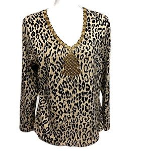 Christmas Tree Embellished Leopard print Christmas blouse size Medium